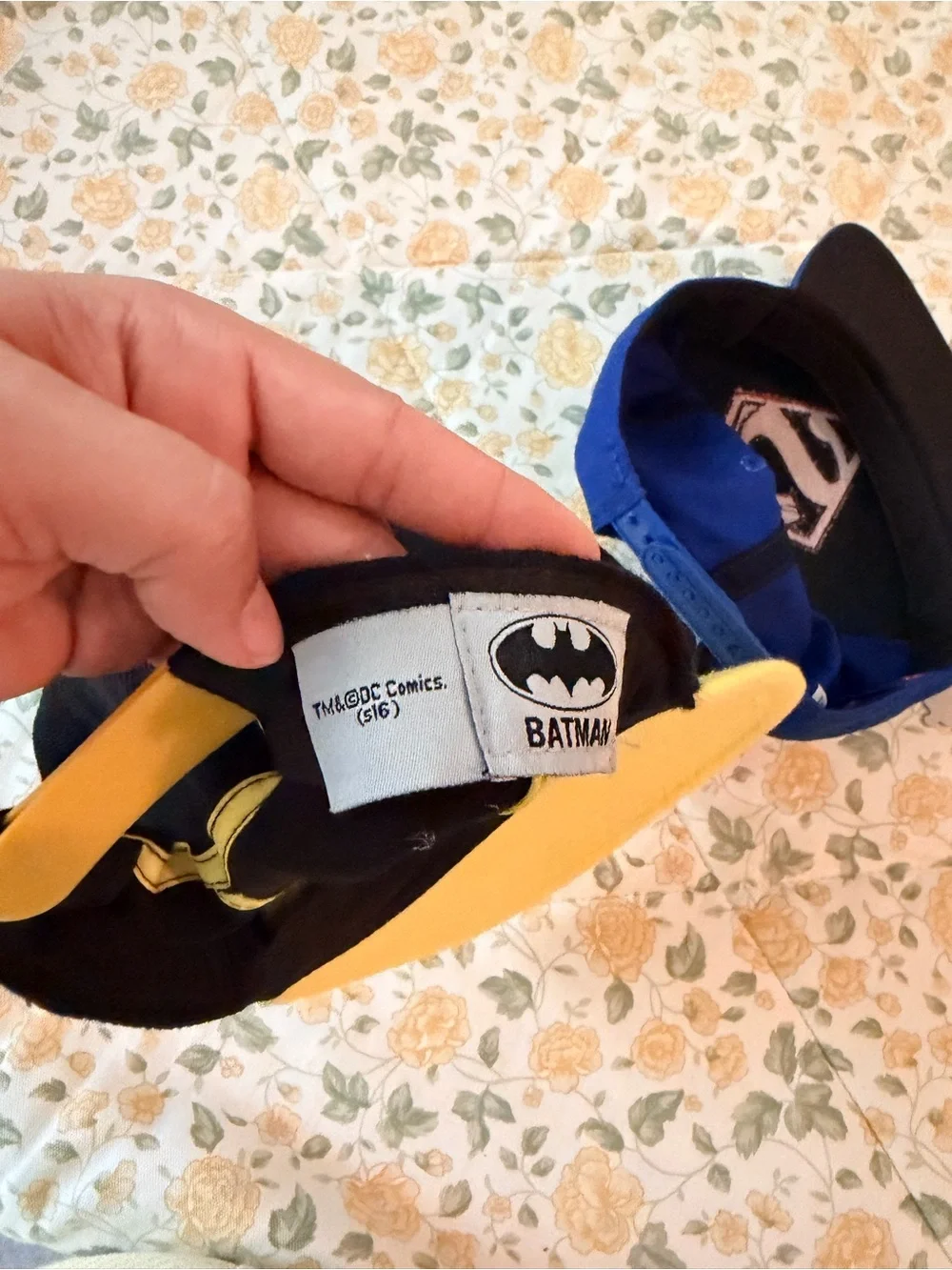 Two youth DC Comics baseball hats, Batman & Superman, youth one size